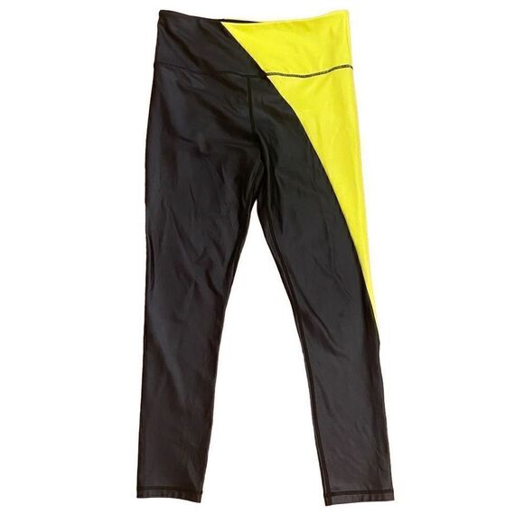 ZYIA Neon Yellow Black Metallic Light N Tight Hi Rise Legging 7/8 Size 8-10 - Picture 1 of 5